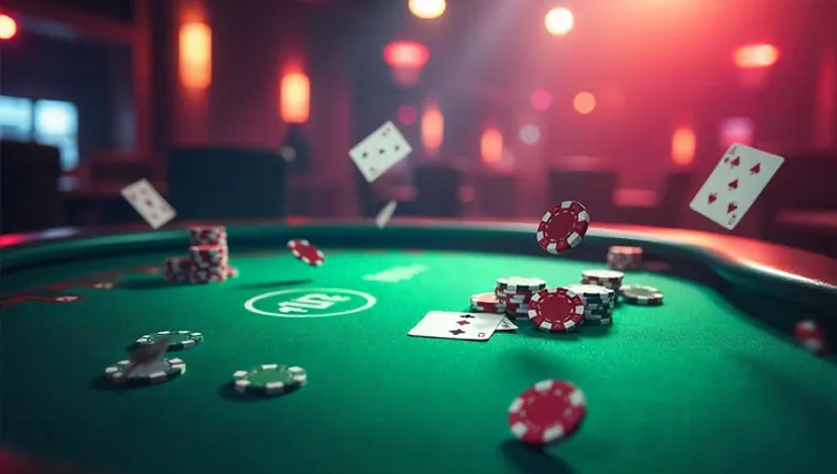 Roulette wheel spinning with betting chips on the table